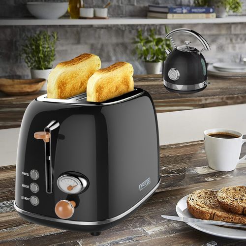 PHILEX 2 Slice Toaster Retro Style w/ Defrost, Reheat & Cancel Functions - Black