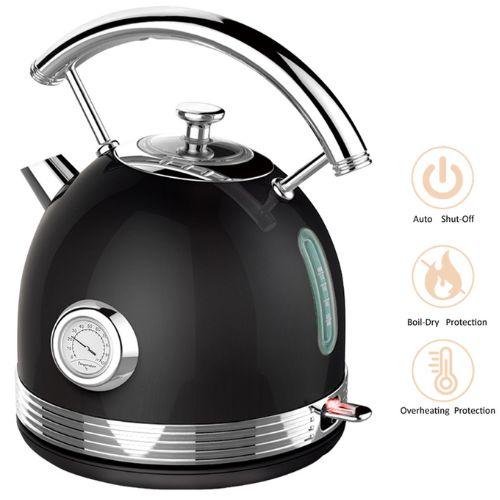 PHILEX Electric Kettle Stainless Steel Cordless Water Boiler Retro 1.7L - Black