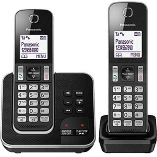 Panasonic Digital Cordless Phone & Answering System, Twin-Pack Handsets - Black