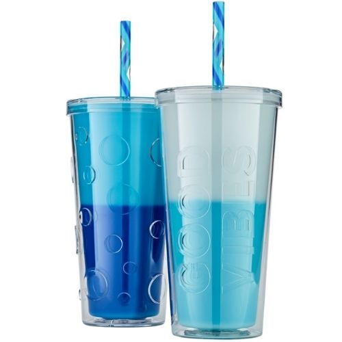 Parker Lane Color Changing 2 Double Wall Tumblers w/ 4 Straws - Glacier to Sky