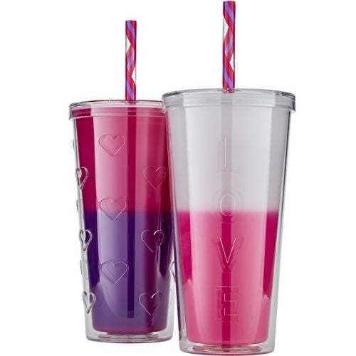Parker Lane Color Changing 2 Double Wall Tumblers w/ 4 Straws, Glacier to Orchid