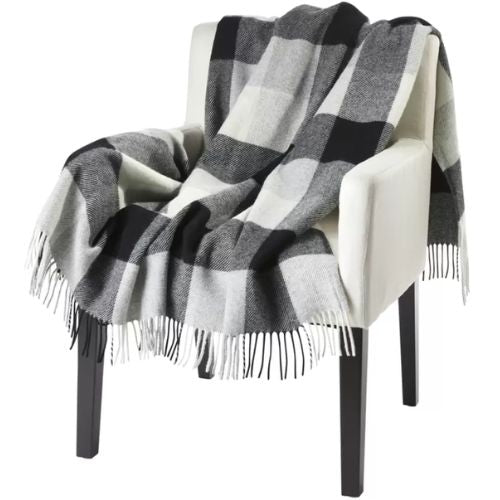 Pendleton Eco-Wise Washable Wool Throw with Fringe - Black  Ivory