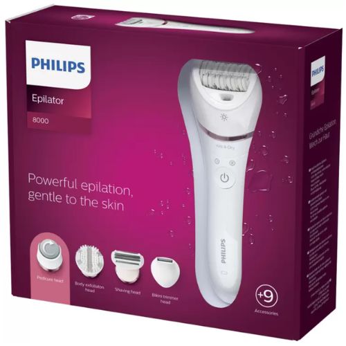 Philips Series 8000 Wet & Dry Epilator for Legs and Body, Includes 9 Accessories
