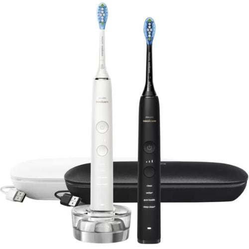 Philips Sonicare DiamondClean 9000 Electric Toothbrush 2 Pack, Black and White