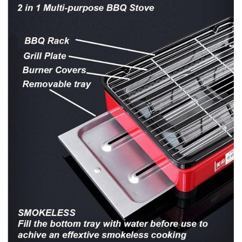 Portable Butane Camping Grill, Tabletop Gas BBQ Cooker W/ Non Stick Plate, Black