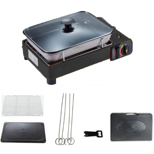 Portable Butane Camping Grill, Tabletop Gas BBQ Cooker W/ Non Stick Plate, Black