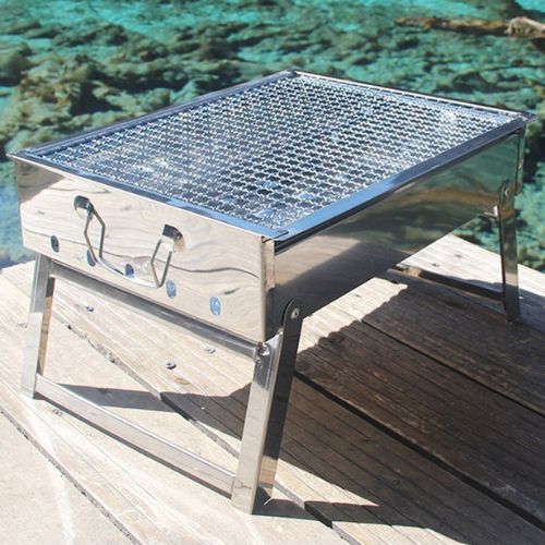 Portable Charcoal BBQ Grill Stainless Steel Barbecue Smoker Camping Grill Silver