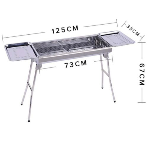 Portable Stainless Steel BBQ Skewer Charcoal Grill Outdoor Barbecue w/ Side Tray