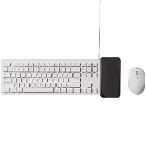 Pout Hands 5 Wireless Keyboard With Qi Mobile Charging Pad & Mouse - White
