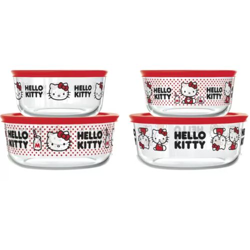 Pyrex 8 Piece Glass Storage Set, Microwave Safe Food Containers - Hello Kitty