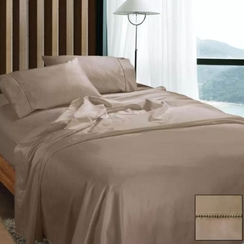 Ramesses 1100TC Cotton Sateen Queen Bed Sheet Set Soft Bedding Sheets - Doeskin