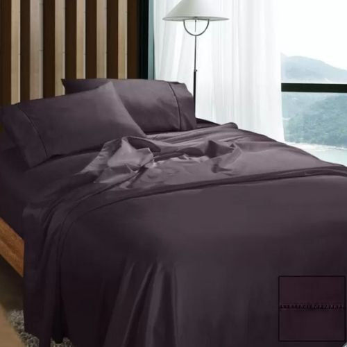 Ramesses 1100TC Cotton Sateen Queen Bed Sheet Set Soft Bedding Sheets - Eggplant