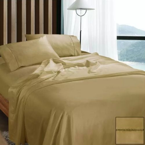 Ramesses 1100TC Cotton Sateen Queen Bed Sheet Set Soft Bedding Sheets - Latte