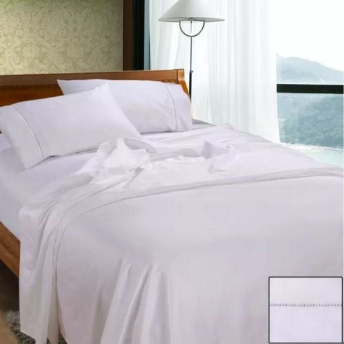 Ramesses 1100TC Cotton Sateen Queen Bed Sheet Set Soft Bedding Sheets - White