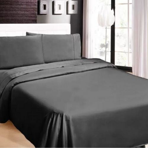 Ramesses 1100TC Cotton Sateen Queen Bed Sheet Set Soft Bedding Sheets, Charcoal