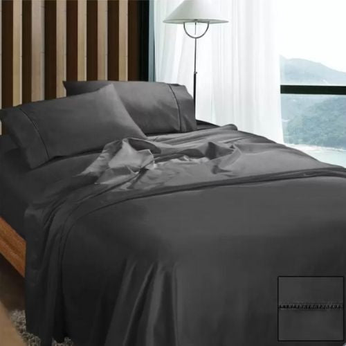 Ramesses 1100TC Cotton Sateen Queen Bed Sheet Set Soft Bedding Sheets, Charcoal