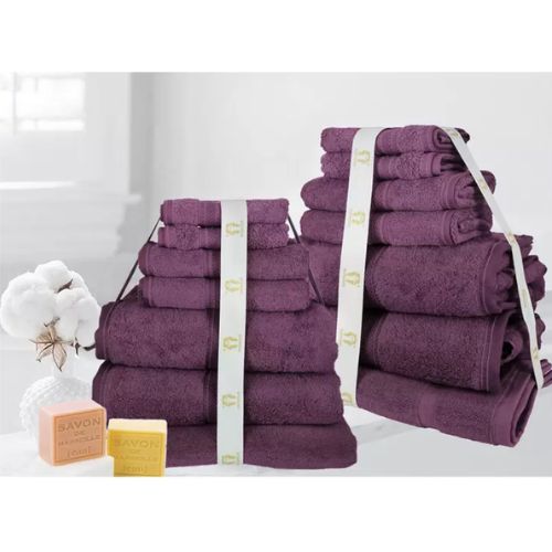 Ramesses 14 Piece Towel Set 100% Cotton - Aubergine