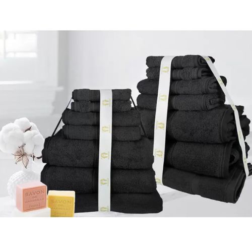 Ramesses 14 Piece Towel Set 100% Cotton - Black