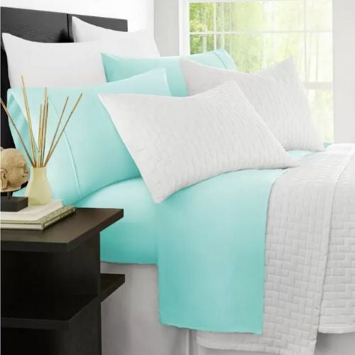 Ramesses 2000TC Bamboo Single Bed Sheet Set Soft Hypoallergenic Sheets - Aqua