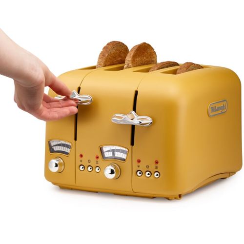 Delonghi Argento Silva 4 Slice Toaster with Defrost/Reheat, 1600W, Gingko Yellow