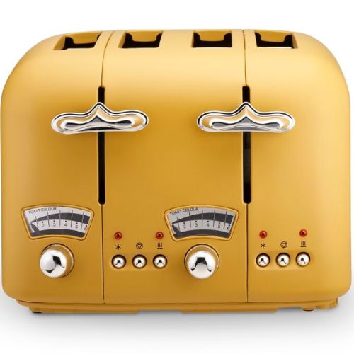 Delonghi Argento Silva 4 Slice Toaster with Defrost/Reheat, 1600W, Gingko Yellow