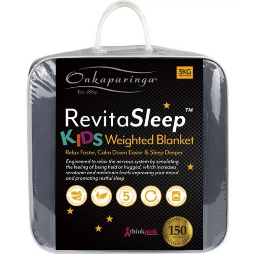 Revitasleep Weighted Blanket Kids Deep Relax Relief 3kg Charcoal by Onkaparinga