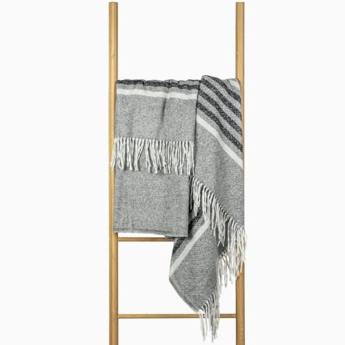 Richmond Throw Blanket Reclaimed Wool Blend Soft Warm Cozy Light Weight - Grey