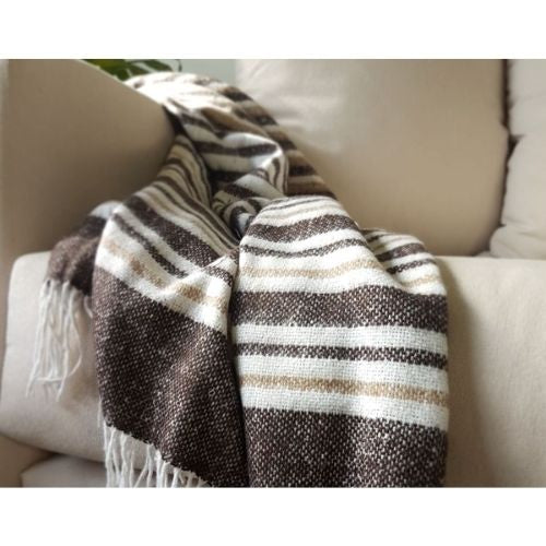 Richmond Throw Blanket Reclaimed Wool Blend Soft Warm Cozy Light Weight - Tan