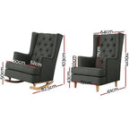 Rocking Chair Fabric Linen Armchair Feeding Chairs Lounge Recliner - Charcoal