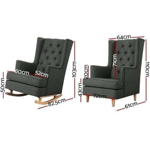 Rocking Chair Fabric Linen Armchair Feeding Chairs Lounge Recliner - Charcoal