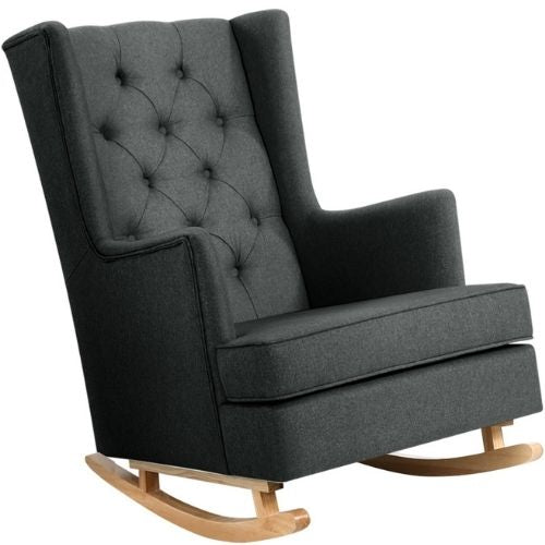Rocking Chair Fabric Linen Armchair Feeding Chairs Lounge Recliner - Charcoal