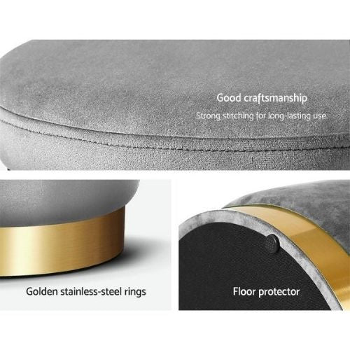 Round Velvet Ottoman Foot Stool Padded Seat Bedroom Footrest - Charcoal Grey