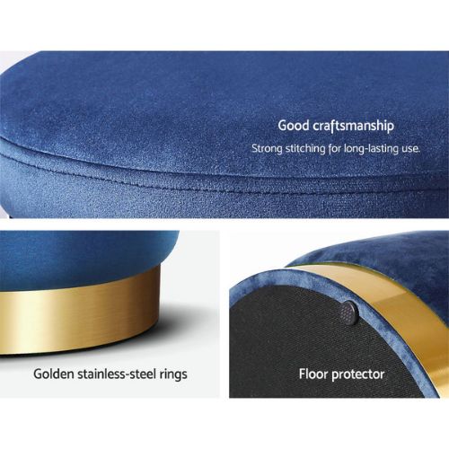 Round Velvet Ottoman Foot Stool Pouffe Pouf Padded Seat Bedroom Footstool - Navy