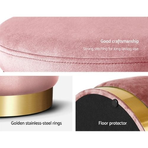 Round Velvet Storage Ottoman Foot Rest Stool Pouffe Padded Seat Bedroom - Pink