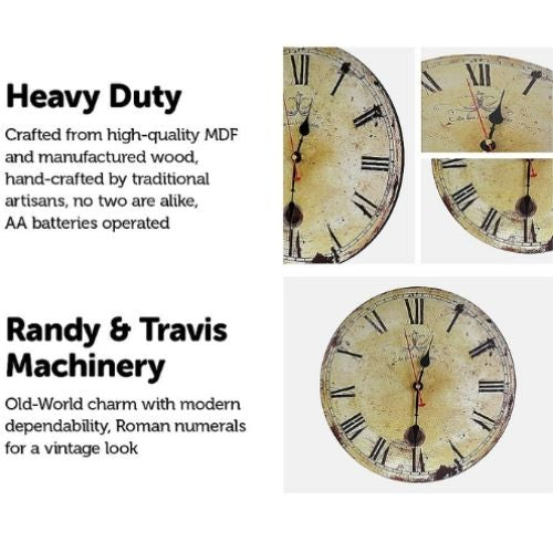 Round Vintage Retro Wall Clock Large With Roman Numerals Home Decor Timepiece