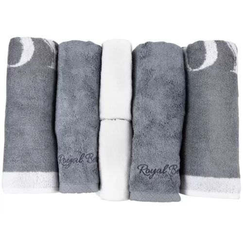 Royal Bergen 6 Piece Bamboo Hand Face Bath Towel Gift Set - Grey White