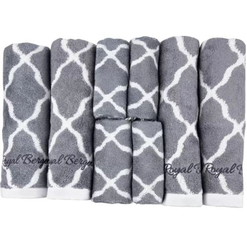 Royal Bergen Bamboo Hand & Face Towel Gift Set 8 piece Grey