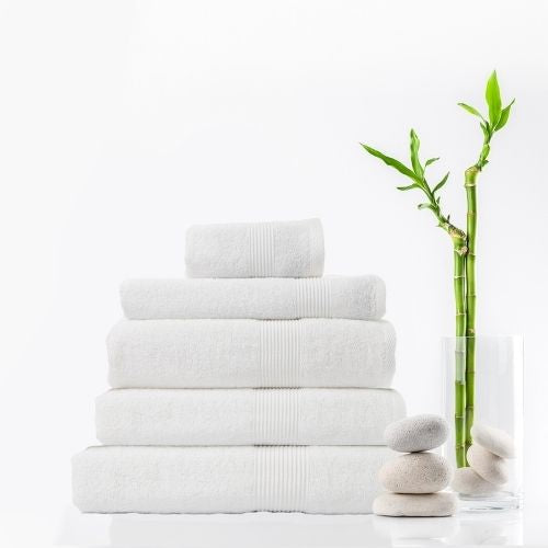 Royal Comfort 5 Piece Cotton Bamboo Towel Set 450GSM Soft Absorbent Plush, White
