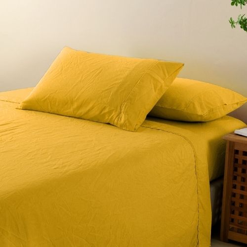 Royal Comfort Flax Linen Blend Sheet Set King Bedding Ultra Soft - Mustard Gold
