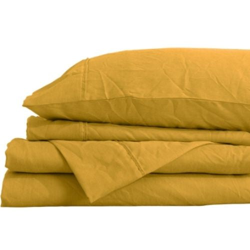 Royal Comfort Flax Linen Blend Sheet Set King Bedding Ultra Soft - Mustard Gold