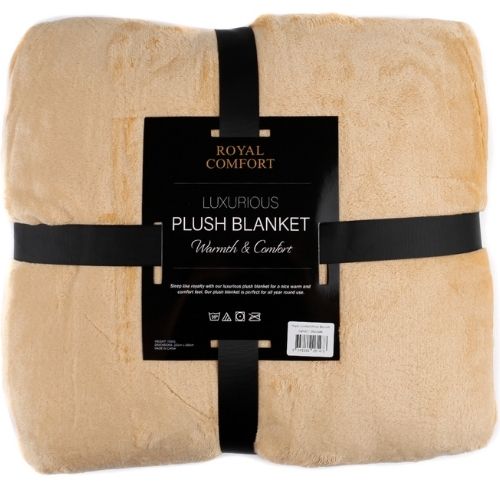 Royal Comfort Plush Blanket Throw Warm Soft Fabric Large Bed Cover - Camel