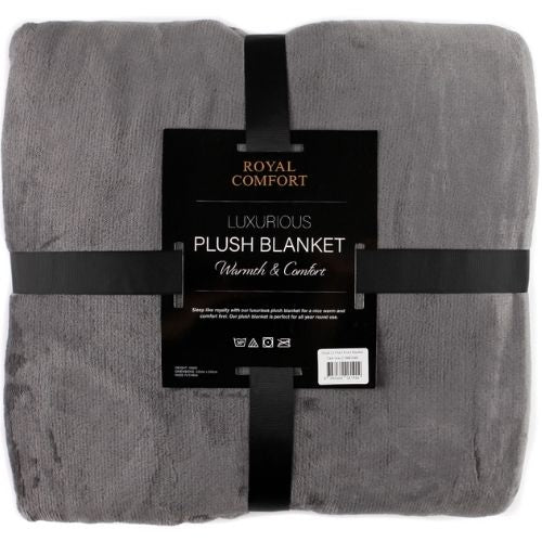 Royal Comfort Plush Blanket Throw Warm Soft Fabric Large Bed Cover - Dark Grey