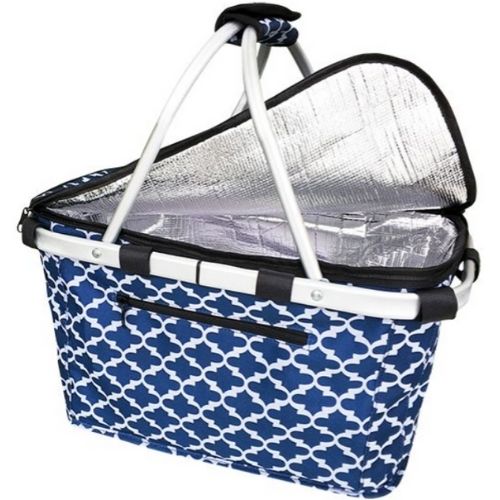 Sachi -Carry Basket Cooler Insulated Thermal w/Lid Collapsible Bag-MOROCCAN NAVY