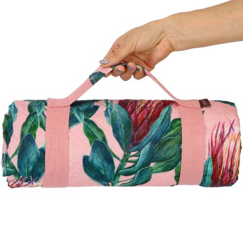 Sachi Reusable Picnic Rug 175x142cm Outdoor Blanket Mat w/ Carry Handle - Protea
