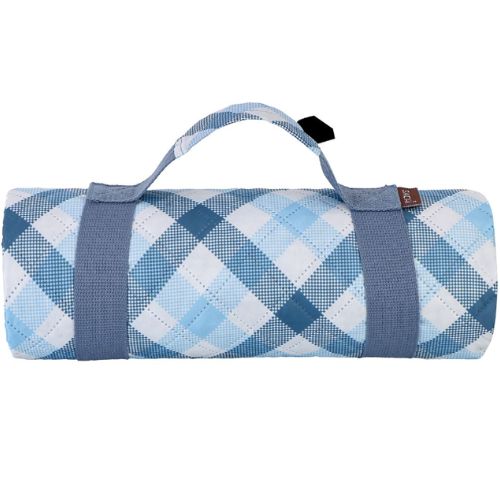 Sachi Reusable Picnic Rug Outdoor Blanket Mat w/ Carry Handle, Gingham Blue/Grey