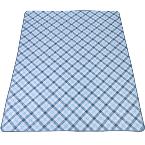Sachi Reusable Picnic Rug Outdoor Blanket Mat w/ Carry Handle, Gingham Blue/Grey