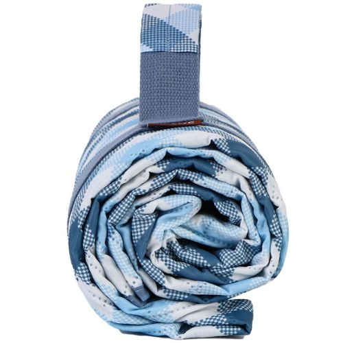 Sachi Reusable Picnic Rug Outdoor Blanket Mat w/ Carry Handle, Gingham Blue/Grey