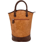 Sachi Two Bottle Wine Carrier Tote Insulated Bottle Cooler Bag, Faux Leather Tan