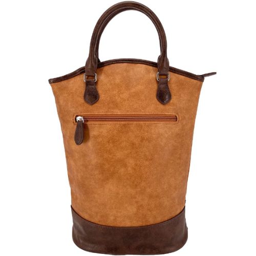 Sachi Two Bottle Wine Carrier Tote Insulated Bottle Cooler Bag, Faux Leather Tan