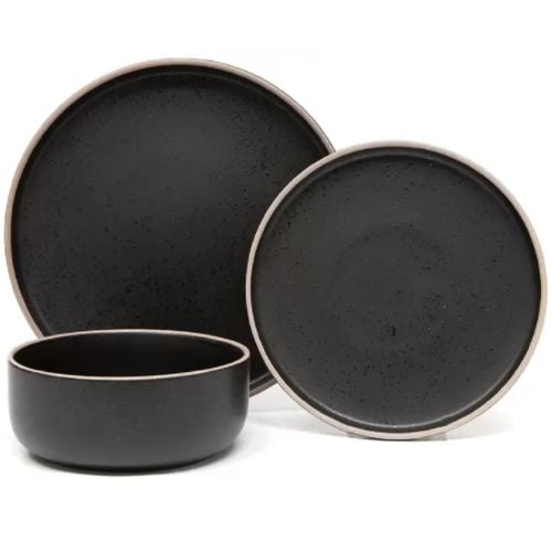 Salt & Pepper Hana 18 Piece Dinner Plate Set Side Plates Bowls Stoneware - Black